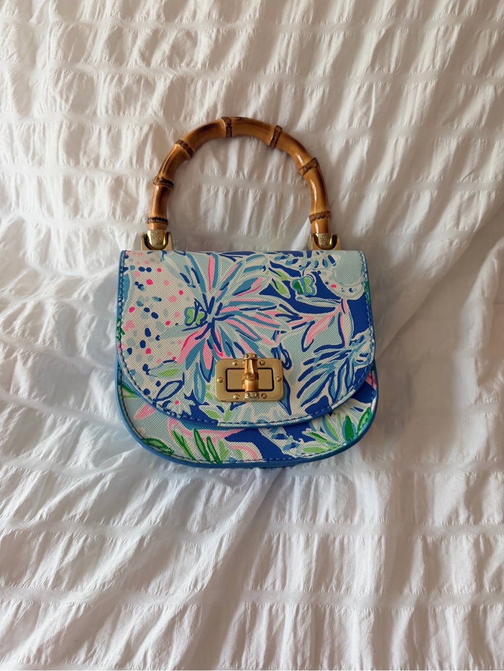 Lilly Pulitzer Floral Bamboo-Handle Mini Bag in Blue and Pink